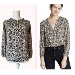 Rebecca Taylor Silk Leopard Animal Print Button Front Blouse Top Office Spring